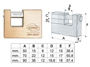 Lucchetto Rettangolare In Ottone Pl311 Mm.90 (Pl3119000) Corbin