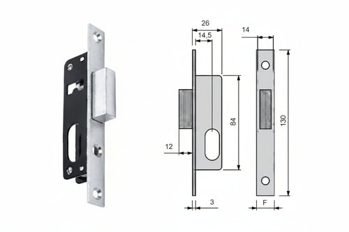 Serratura Da Infilare Per Montanti Cil. Ovale Solo Catenaccio N9140015 Mm.14,5 (N9140015000) Corni