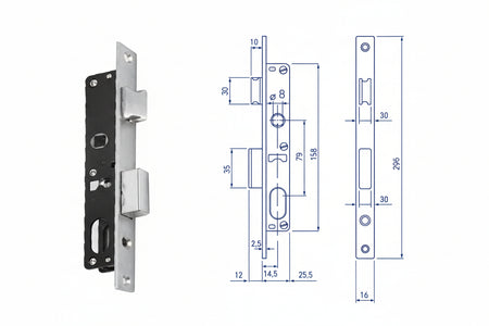 Serratura Da Infilare Per Montanti Cil. Ovale Caten. E Scrocco N92000 Mm.14,5 (N9200015080) Corni