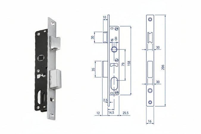 Serratura Da Infilare Per Montanti Cil. Ovale Caten. E Scrocco N92000 Mm.14,5 (N9200015080) Corni