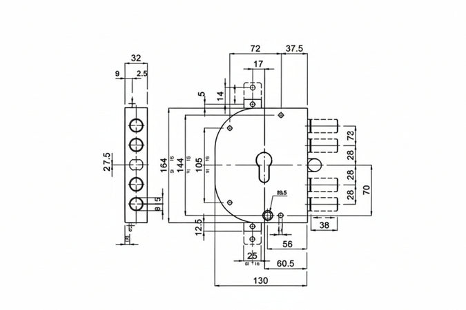 Serratura Triplice Da Applicare Con Scrocco Cil. Eu. Blindate 2155Pen Mm.60 Dx (2155Pen01) Cr