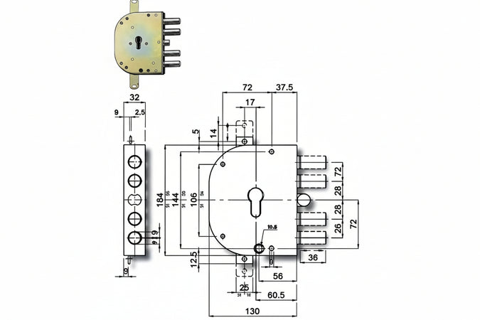 Serratura Triplice Da Applicare Con Scrocco Cil. Eu. Blindate 2155Pen Mm.60 Sx (2155Pen11) Cr