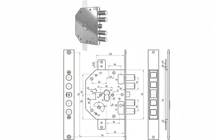 Serratura Triplice Applicare C/Scrocco Cil. Europ. Blind. 2155Pen N/Fl Mm.60 Dx (2155Pen01N/Fl) Cr