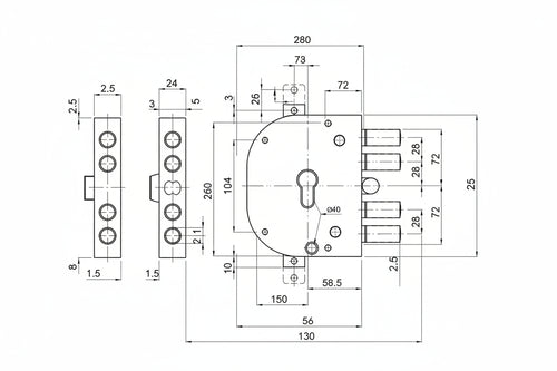 Serratura Triplice Da Infilare Con Scrocco Cil. Eu. Blindate 2151Pen Mm.60 Sx (2151Pen11) Cr