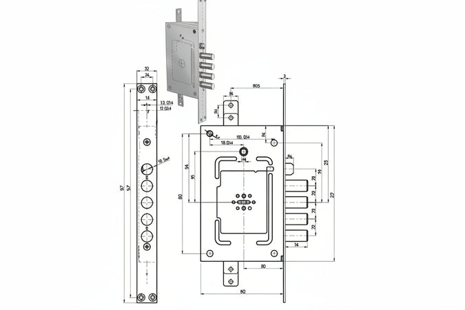 Serratura Triplice Infilare C/Scrocco Doppia Mappa Blind. Revers. 2650 Chiave Mm.116 (265003) Cr