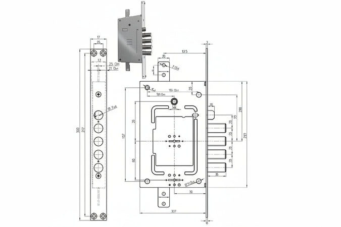 Serratura Tripl. Infilare C/Scr. Multif. D/M + D/M Blind. Revers. 2751 Chiave Mm.116 (275103) Cr