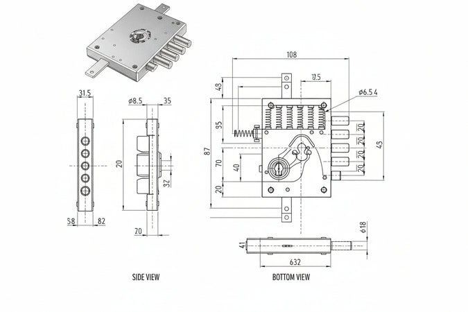 Serratura Tripl. Applicare Cil. Europeo Con Scrocco Blind. Heavy Mm.63 Mm.63 Dx (Ser Ne42 D) Dierre