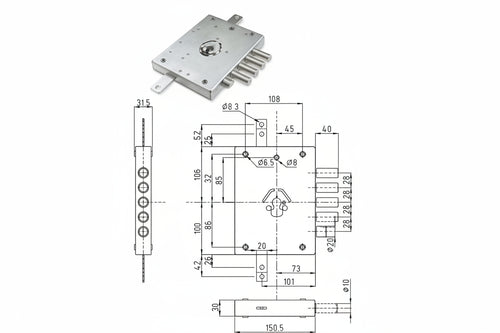 Serratura Tripl. Applicare Cil. Europeo Con Scrocco Blind. Heavy Mm.73 Mm.73 Sx (Ser Ne42 7 S) Dierre