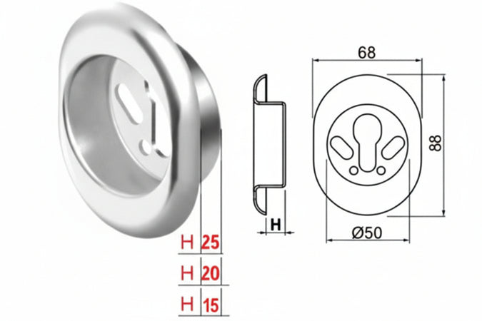 Bocchetta Antistrappo Kt52 Cromo Satinato Mm.68X88X15H Ø Mm.50 (Kt5240) Disec