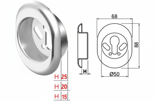 Bocchetta Antistrappo Kt52 Cromo Satinato Mm.68X88X20H Ø Mm.50 (Kt5239) Disec