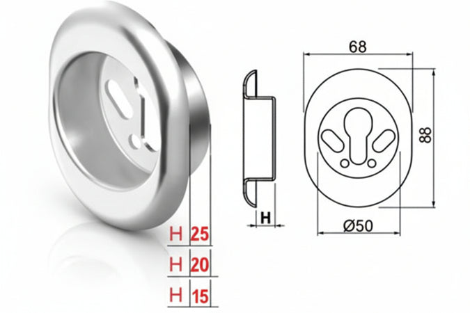Bocchetta Antistrappo Kt52 Cromo Satinato Mm.68X88X25H Ø Mm.50 (Kt5238) Disec