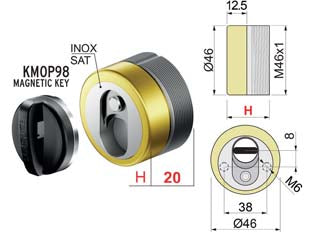 Defender Magnetico Mag Monolito Antiacido Mr460 Ottonato Lucido Ø Mm.46X20H. Compatibile Con Serrature Cipierre Disec
