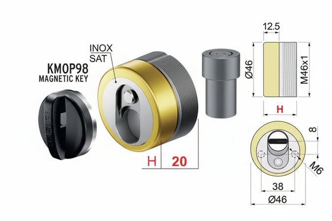 Defender Magnetico Mag Monolito Antiacido Mr460 Ottonato Lucido Ø Mm.46X20H. Compatibile Con Serrature Cipierre Disec