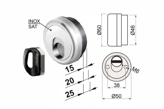 Defender Magnetico Mag Monolito Antiacido Mr500 Cromo Satinato Ø Mm.50X25H. Compatibile Con Serrature Cipierre Disec