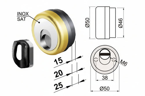 Defender Magnetico Mag Monolito Antiacido Mr500 Ottonato Lucido Ø Mm.50X15H. 3 Chiavi Compatibile Serr. Cipierre Disec