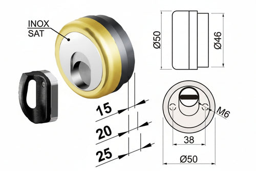 Defender Magnetico Mag Monolito Antiacido Mr500 Ottonato Lucido Ø Mm.50X25H. 3 Chiavi Compatibile Serr. Cipierre Disec