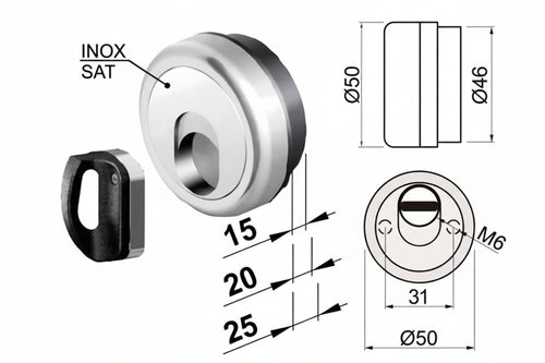 Defender Magnetico Mag Monolito Antiacido Mr503 Cromo Satinato Ø Mm.50X15H. Compatibile C/Serrature Dierre Atra Disec