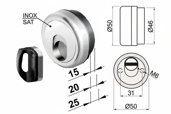 Defender Magnetico Mag Monolito Antiacido Mr503 Cromo Satinato Ø Mm.50X20H. Compatibile C/Serrature Dierre Atra Disec