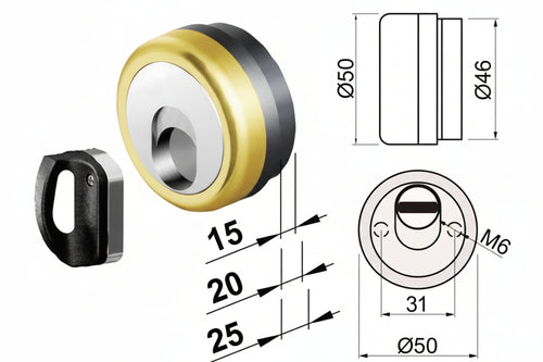 Defender Magnetico Mag Monolito Antiacido Mr503 Ottonato Lucido Ø Mm.50X20H. Compatibile C/Serrature Dierre Atra Disec
