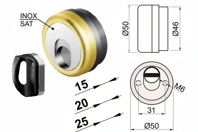 Defender Magnetico Mag Monolito Antiacido Mr503 Ottonato Lucido Ø Mm.50X25H. Compatibile C/Serrature Dierre Atra Disec
