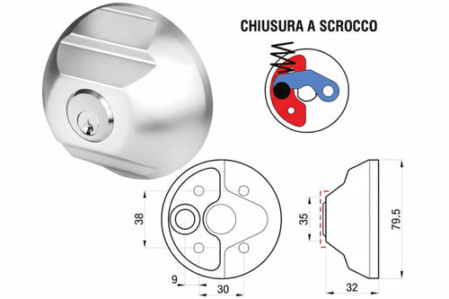 Serratura Di Sicurezza Per Furgoni Ka Pz.2 Rif70- - Ø Mm.79,5X32H. - 1 Confezione Disec