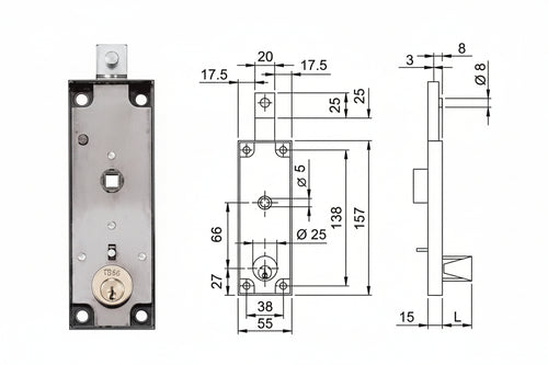 Serratura Per Serrande Basculanti Cilndro Fisso Quadro Maniglia 643- - Mm.157X15X55H. (643150) - 2 Pezzi Iseo