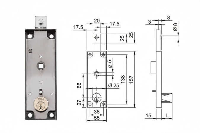 Serratura Per Serrande Basculanti Cilndro Fisso Quadro Maniglia 643- - Mm.157X15X55H. (643150) - 2 Pezzi Iseo