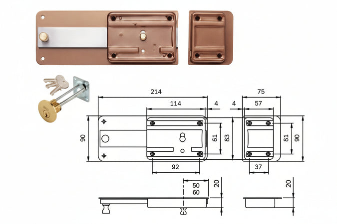Ferroglietto Con Catenaccio 6 Mandate Con Cilindro Staccato 300- - Mm.60 (300606) - 2 Pezzi Iseo