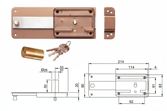 Ferroglietto P/Ferro Catenaccio 6 Mandate Con Cilindro Fisso 3106- - Mm.50 (310604500) - 2 Pezzi Iseo