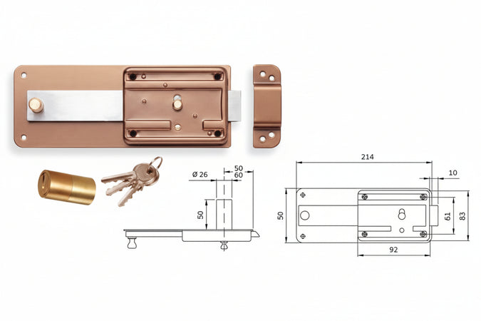 Ferroglietto P/Ferro Catenaccio 5 Mandate Scrocco Cilindro Fisso 3105- - Mm.50 (310504500) - 2 Pezzi Iseo