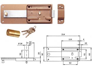 Ferroglietto P/Ferro Catenaccio 5 Mandate Scrocco Cilindro Fisso 3105- - Mm.60 (310504600) - 2 Pezzi Iseo