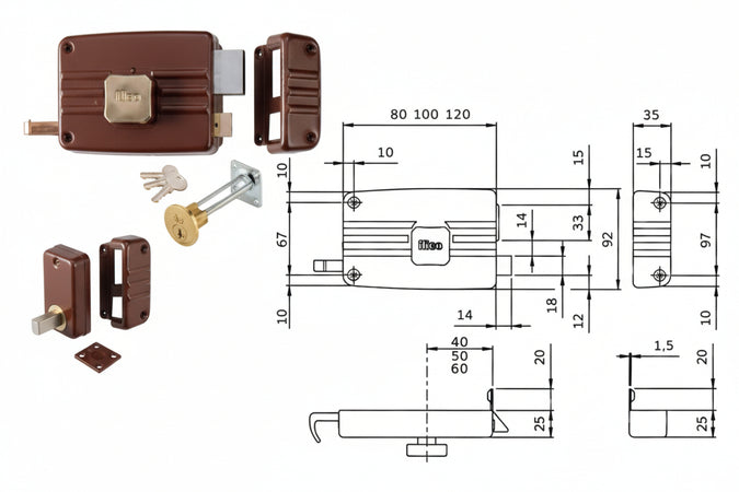 Serratura Da Portoncino C/ Pom. Int. Caten. E Scr. Cil. Stacc. 401/402 Mm.50 Sx 2 Mandate (402502) Iseo