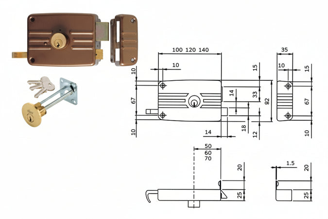 Serratura Da Portoncino Caten. E Scr. Cil. Stacc. + Cil. Int. 421/422 Mm.50 Sx 2 Mandate (422502) Iseo