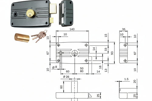 Serratura Porte Ferro C/Quadro Caten. E Scr. Cil. Fisso S/Al. 485/486- - Mm.60 Dx (485603) - 2 Pezzi Iseo