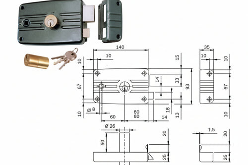 Serratura Porte Ferro C/Quadro Catenaccio E Scr. Cil. Fisso C/Al. 481- - Mm.60 Dx (481603) - 2 Pezzi Iseo