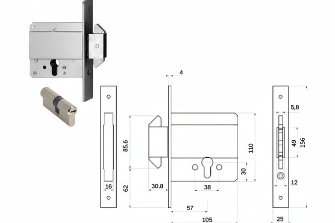 Serratura Infil. Cancelli Solo Cat. Ganci Rientranti Cil. Europ. 778 Mm.61 (0000007780000) Iseo
