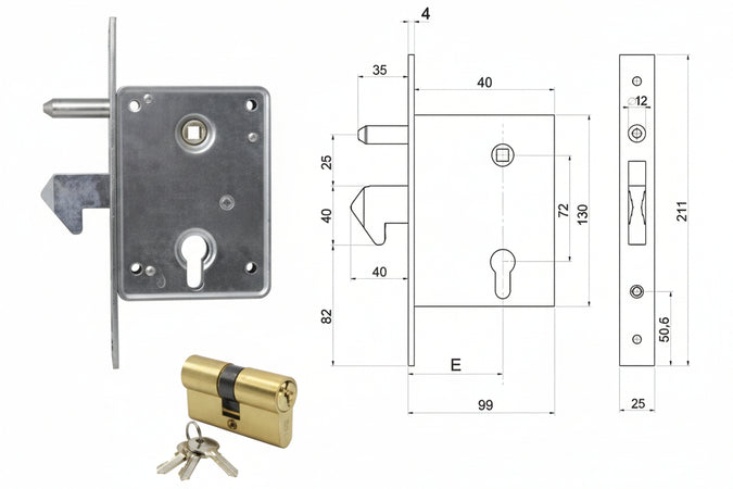 Serratura Per Cancelli Scorrevoli A Gancio Sporgente E Perno 7700400 Mm.50 (7700400) Iseo