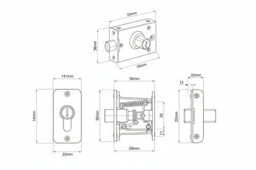 Serratura Infilare Per Fasce Caten. E Scrocco Mm.72 H Prof. Europ. 720 Mm.60 (720600) Iseo
