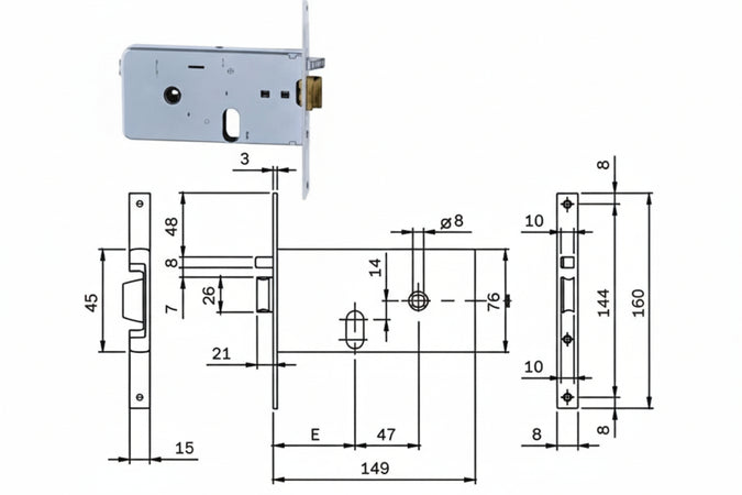 Elettroserratura Da Infilare Per Fasce Mm.76 H 551 Mm.70, Frontale Mm.16 (5517010) Iseo