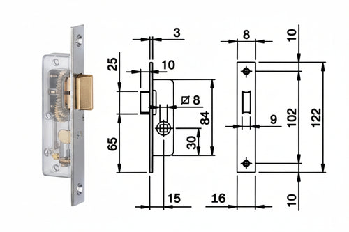 Serratura Da Infilare Per Montanti Solo Scrocco 762 Mm.15 Frontale Mm.16 (762001) Iseo
