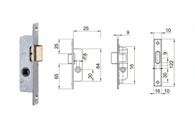 Serratura Da Infilare Per Montanti Solo Scrocco 762 Mm.15 Frontale Mm.20 (762002) Iseo