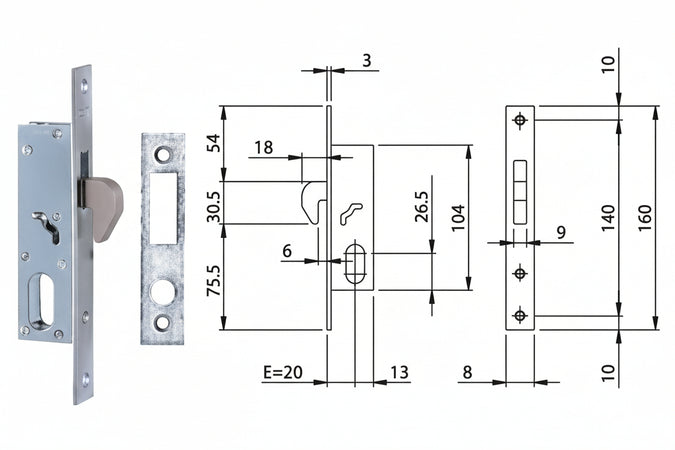 Serratura Da Infilare Per Montanti A Gancio 1 Mandata 76820 Mm.20 Frontale Mm.20 (7682020) Iseo