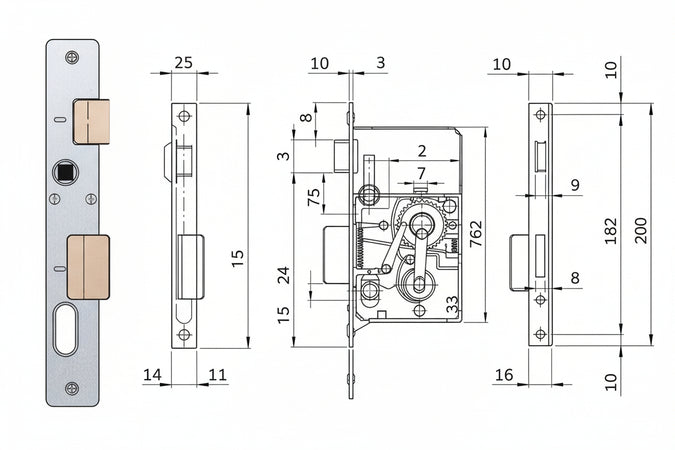 Serratura Da Infilare Per Montanti Catenaccio E Scrocco 750 Mm.15 (7501510) Iseo