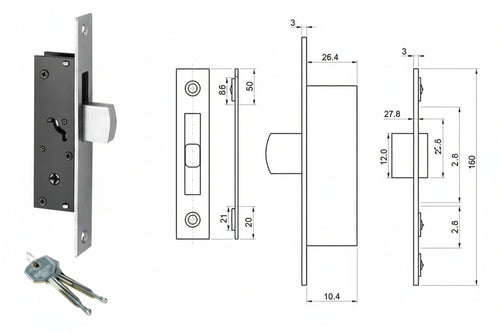 Serratura Da Infilare Per Montanti Con Catenaccio Basculante 303 Mm.19,4 (3031420) Iseo