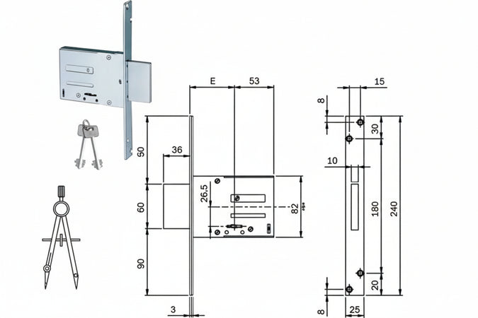 Serratura Da Infilare Doppia Mappa 661 Mm.60 (661604N) Iseo