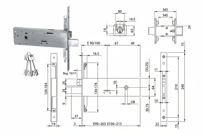 Serratura Triplice Da Infilare Doppia Mappa Per Fasce Mm.64 H 96311 Mm.90 (963110902) Iseo