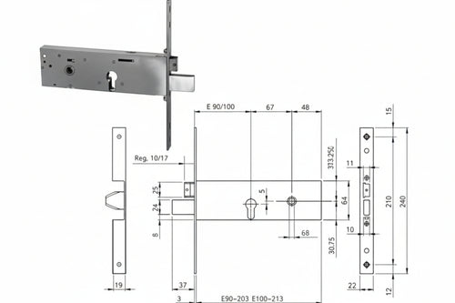 Serratura Infil. Fasce Cat.+ Scr. Profilo Europ. Mm.64 H 96112 Mm.90 (961120902) Iseo