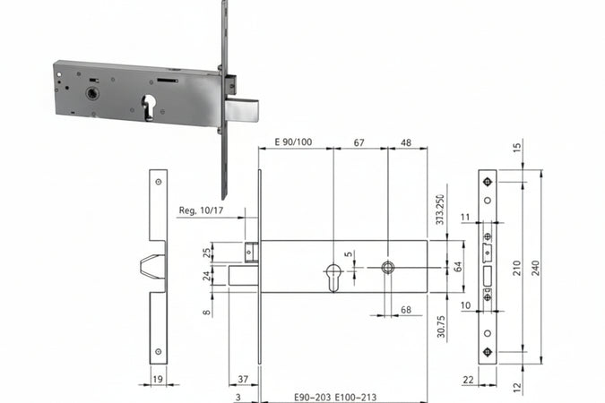 Serratura Infil. Fasce Cat.+ Scr. Profilo Europ. Mm.64 H 96112 Mm.90 (961120902) Iseo