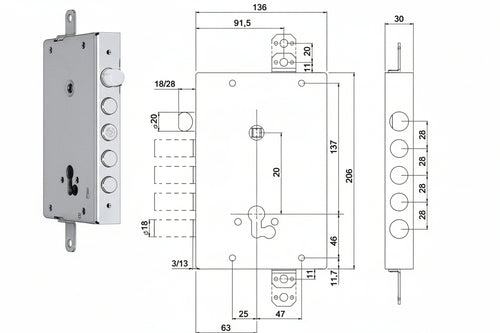 Serratura Tripl. Applicare C/Catenaccio+Scr. Cil.Eur. Blindate 668Gf Mm.63 (0066803280Gf4) Iseo