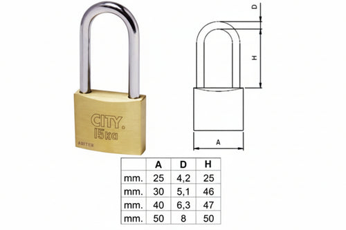 Lucchetto Ottone Arco Lungo Aditus City P700- - Mm.25 (P70025257) - 10 Pezzi Iseo